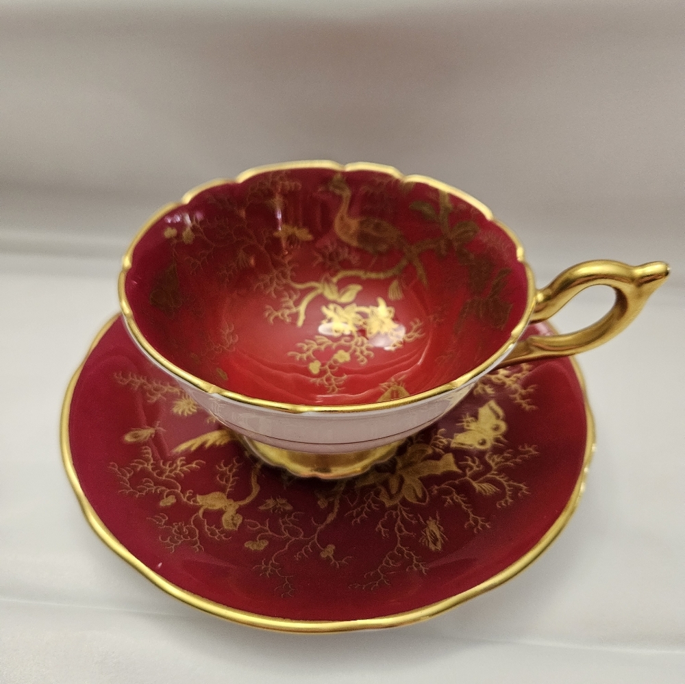 "Cairo" red by Coalport, cup and saucer.